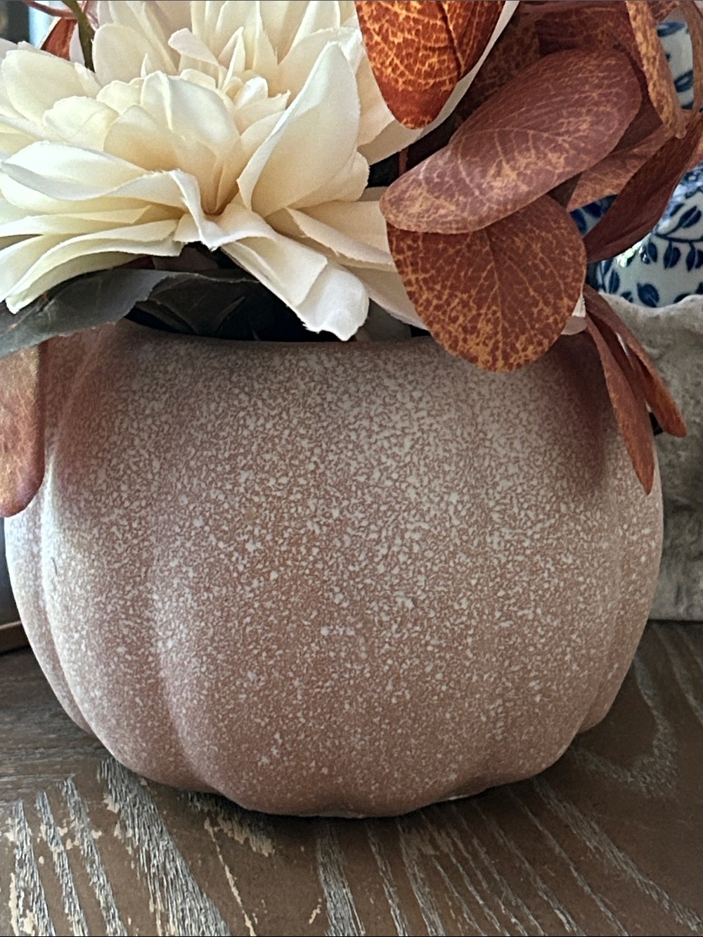 NEW! Fall Harvest Cottage Farmhouse Autumn Floral Ceramic Pumpkin Centerpiece - Picture 3 of 7
